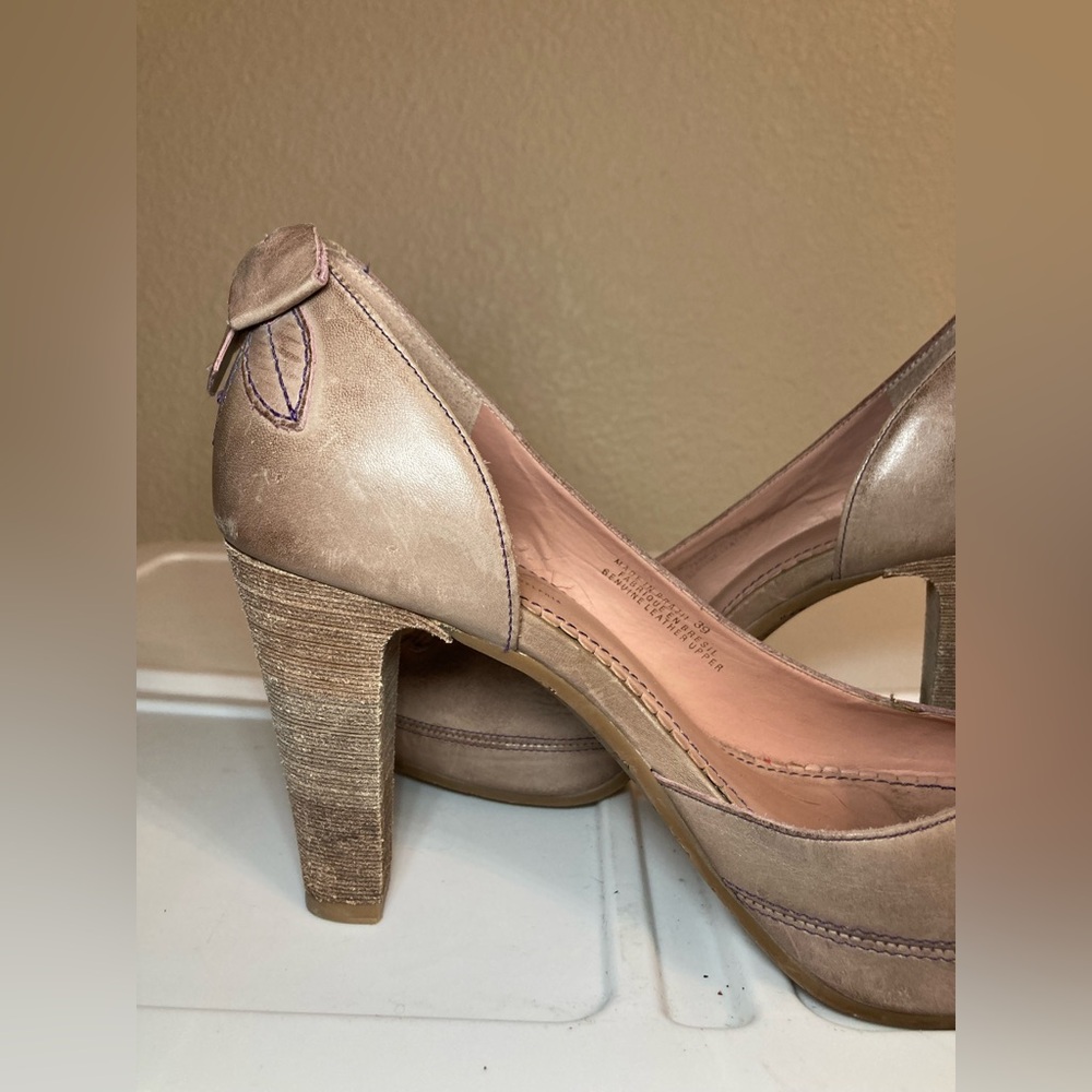 Miss Albright Taupe Leather Embroidered Platform Pumps - Picture 6 of 10